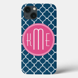 Case-Mate iPhone Case Bleu marine élégant Quatrefoil avec le monogramme