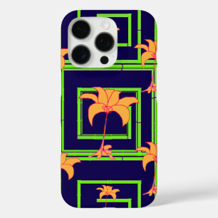 Coque iPhone 16 Pro Bleu Marine Géométrique Floral