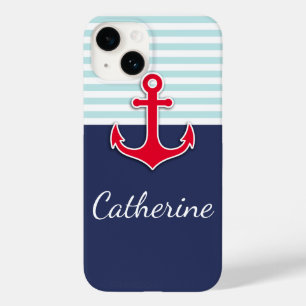 Coque Case-Mate iPhone Bleu Marine Nautique Rouge Ancre Design Coque-M