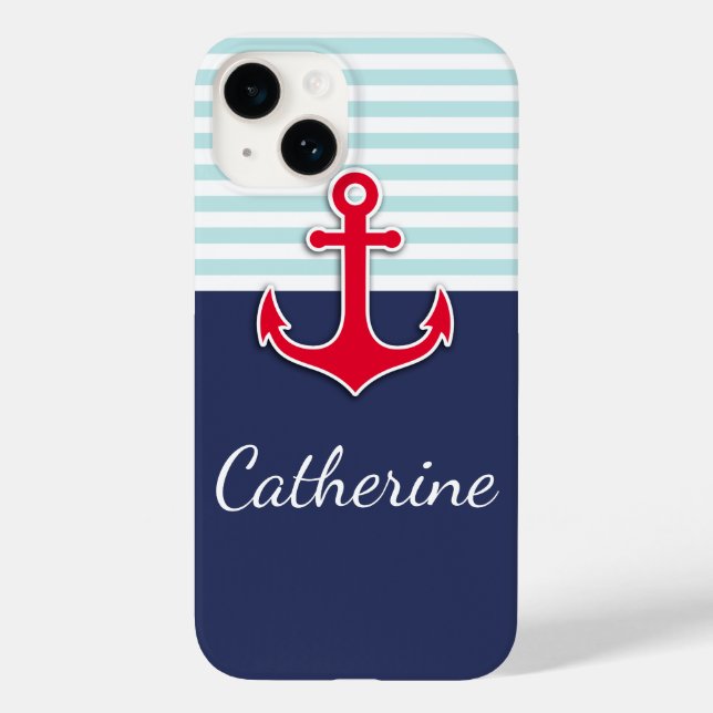 Coques Case-Mate iPhone Bleu Marine Nautique Rouge Ancre Design Coque-M (Verso)