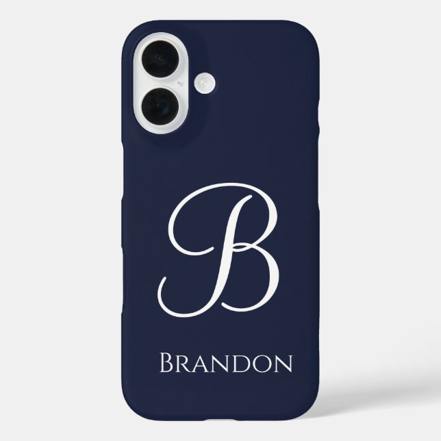 Coques Case-Mate iPhone Bleu Marine Nom et Monogramme Personnalisés (Verso)