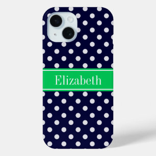 Coque Case-Mate iPhone Bleu Marine Points Blancs Vert Émeraude Monogramme