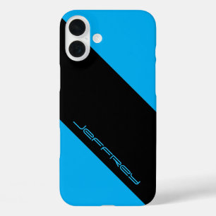 Coque Pour iPhone 16 Plus Bleu minimaliste/Bleu noir Personnaliser le nom