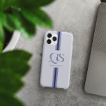 Coque Case-Mate iPhone Bleu | Monogramme à rayures chics<br><div class="desc">Améliorez votre style quotidien avec le bleu | Chic Stripes Monogram Téléphone Case, où l'élégance rencontre l'expression personnelle. Ce coque présente un monogramme joliment conçu avec des initiales serif audacieuses et classiques, affichées en évidence au centre, avec votre nom élégamment écrit ci-dessous. La combinaison de teintes bleues douces et de...</div>