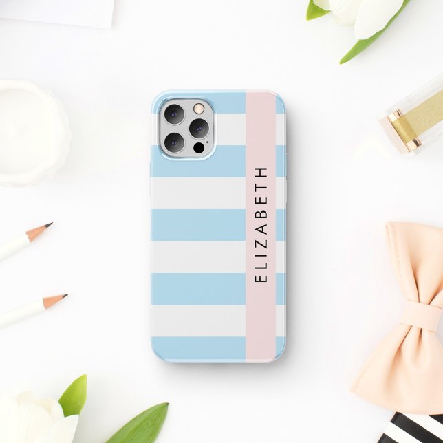 Coques Case-Mate iPhone Bleu, Motif rayé, Lignes, Votre Nom (Créateur téléchargé)
