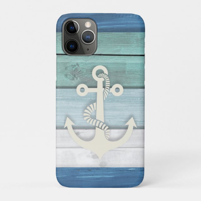 Coques Case-Mate iPhone Bleu Nautique Turquoise Blanc Bois Ancre (Dos)