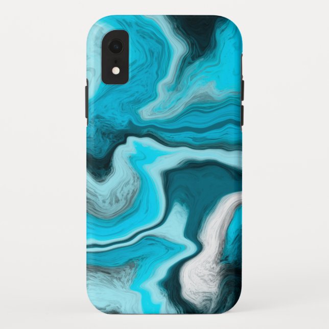 Coques Case-Mate iPhone Bleu, noir et Marbre blanc Fluid Art (Dos)