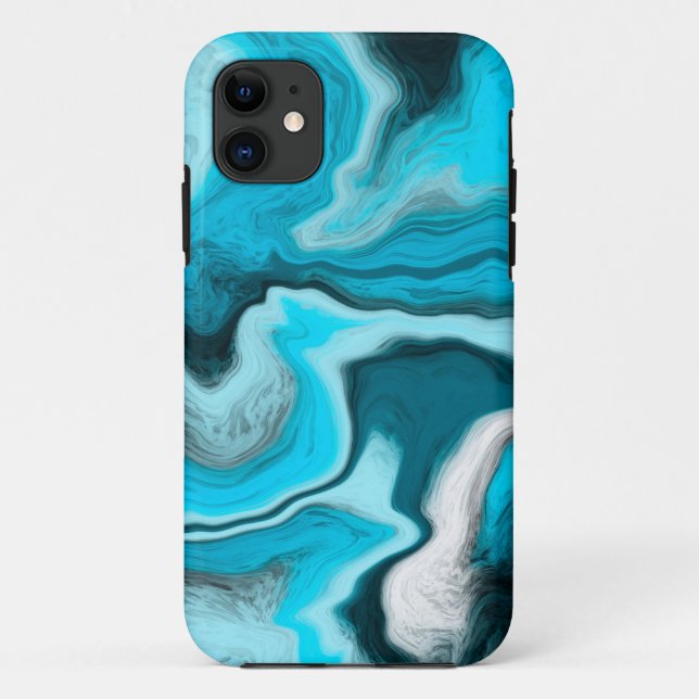 Coques Case-Mate iPhone Bleu, noir et Marbre blanc Fluid Art (Dos)