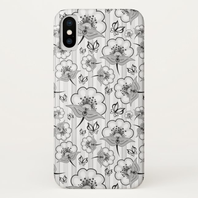 Coques Case-Mate iPhone Bleu noir joli fleurs sans couture motif (Dos)