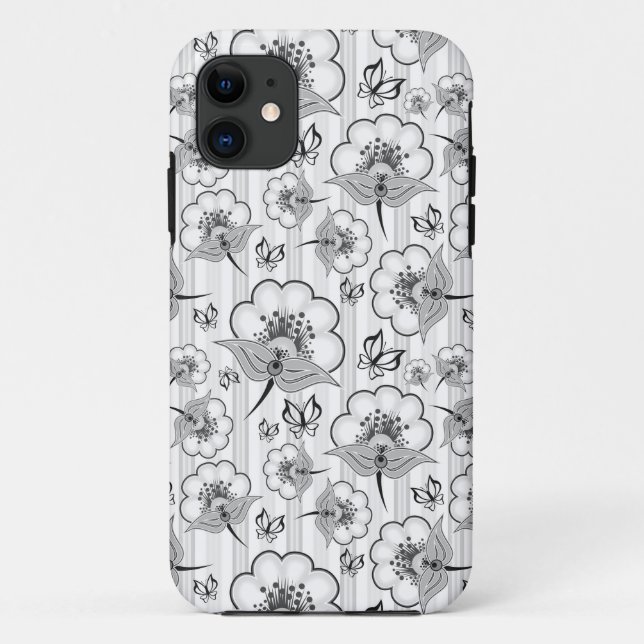 Coques Case-Mate iPhone Bleu noir joli fleurs sans couture motif (Dos)