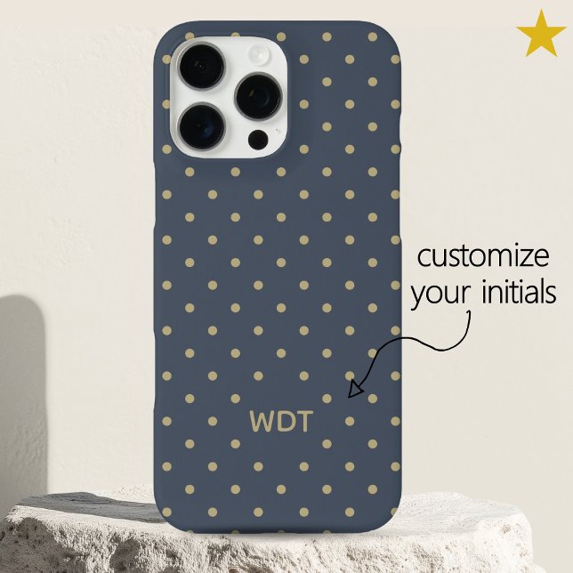 Coques Case-Mate iPhone Bleu Nuit Classique Monogramme personnalisé à pois (Créateur téléchargé)