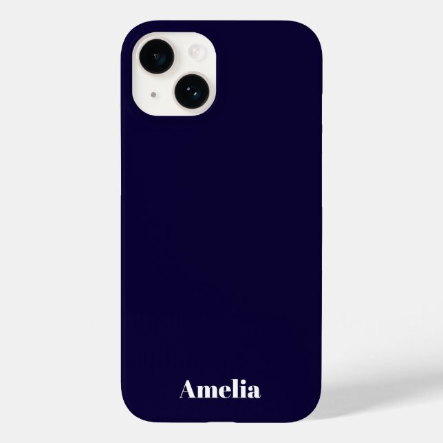 Coques Case-Mate iPhone Bleu Nuit Élégant Nom Personnalisé Blanc (Verso)