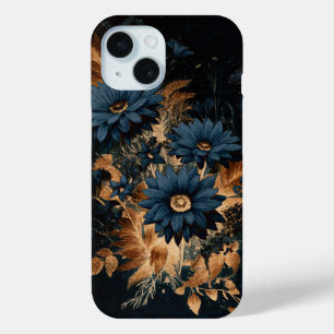 Coque Case-Mate iPhone Bleu Nuit Foncé & Or Floral Rustique Glam Bohème