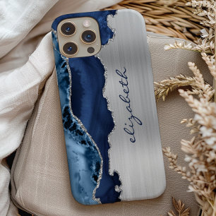 Case-Mate iPhone Case Bleu Nuit Moderne Argenté Agate Métallisé