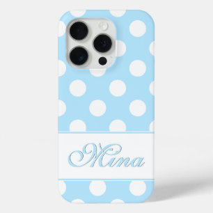 Coque Case-Mate iPhone Bleu Pastel, Grand Pois, Nom Personnalisé