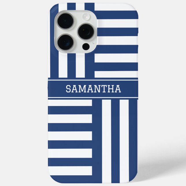 Coques Case-Mate iPhone Bleu personnalisé Bleu chic Nom blanc moderne (Verso)