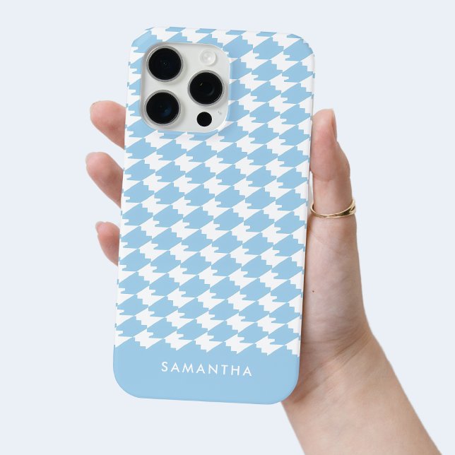 Coques Case-Mate iPhone Bleu personnalisé Moderne Houndstooth Motif Chic (Personalized Blue Modern Houndstooth Pattern Chic Case-Mate iPhone Case)