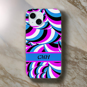 Coque Case-Mate iPhone Bleu pourpre Tubulaire tournoie Geo avec Initiales
