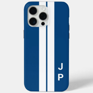 Coque Case-Mate iPhone Bleu Racing Stripes Minimal Initiales Monogramme