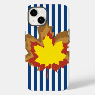 Coques Pour iPhone Bleu rayures automnales avec Feuilles