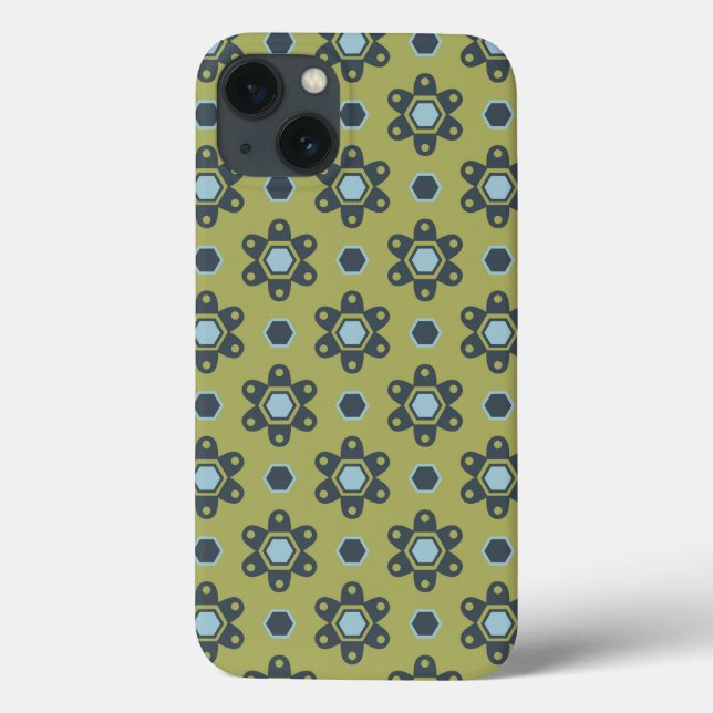 Coques Case-Mate iPhone Bleu rétro et marguerites noires sur motif floral  (Verso)