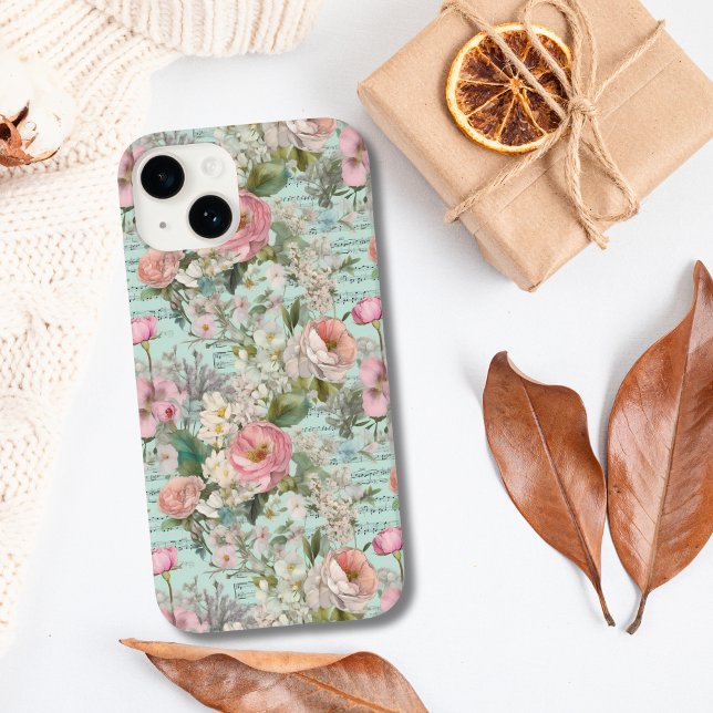 Coques Case-Mate iPhone Bleu Rose Blanc Floral Shabby Chic Victorien (Blue Pink White Floral Shabby Chic Vintage Antique iPhone case)