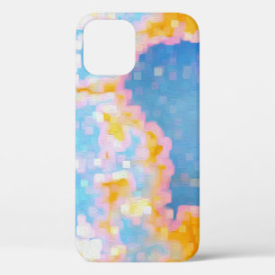 Coque iPhone 12 Bleu rose clair jaune Abstrait
