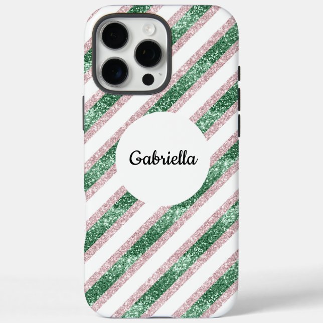 Coques Case-Mate iPhone Bleu rose et vert Parties scintillant rayures (Verso)