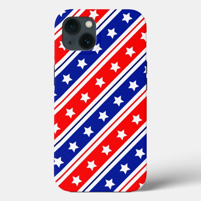 Coques Case-Mate iPhone Bleu Rouge Bleu Étoiles et rayures (Verso)