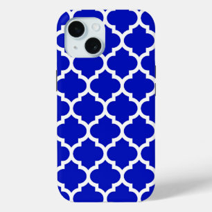 Coque Case-Mate iPhone Bleu Royal Blanc Motif Quatrefoil Marocain #5