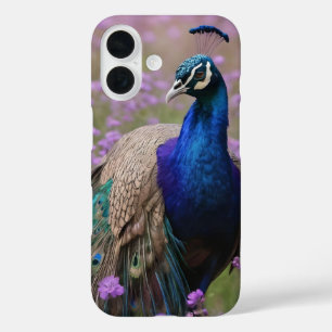 Coque Pour iPhone 16 Bleu Royal : Bleu Peacock En Champ Lavande,