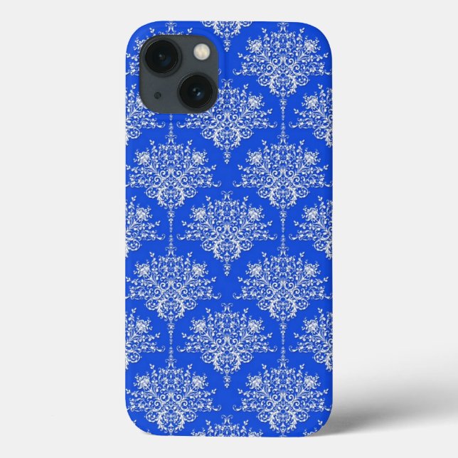 Coques Case-Mate iPhone Bleu Royal de Cobalt et Damassé Blanc (Verso)