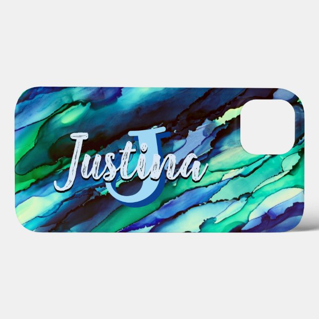 Coques Case-Mate iPhone Bleu sauvage Océanique Encre d'alcool (Verso (horizontal))