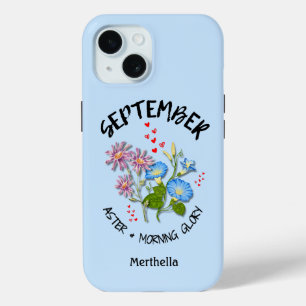Coque Case-Mate iPhone Bleu SEPTEMBRE Mois de naissance Fleur Nom personn