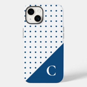 Coque Case-Mate iPhone Bleu sur blanc Polka Motif Monogramme