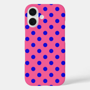 Coque Pour iPhone 16 Bleu sur rose Pois design Motif