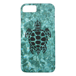 Coque iPhone 8/7 Bleu tribal fait sur commande d'Aqua de tortue de