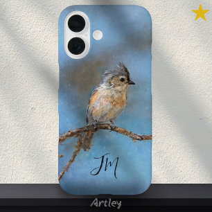 Coque Pour iPhone 16 Bleu Tufted Titsouris Oiseau Peinture Nom personna
