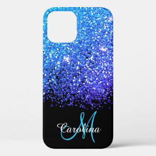 Case-Mate iPhone Case Bleu, Turquoise, Parties scintillant, nom et monog