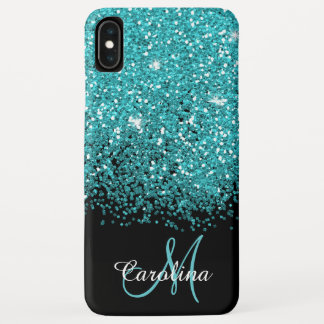 Case-Mate iPhone Case Bleu, Turquoise, Parties scintillant, Nom et Monog