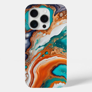 Coque Case-Mate iPhone bleu turquoise, rouille et or peinture abstrait