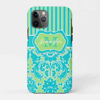 Case-Mate iPhone Case Bleu, vert, blanc rayé Damas iPhone 11