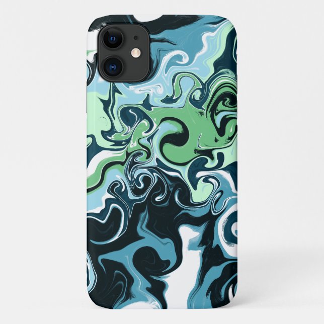 Coques Case-Mate iPhone Bleu, Vert et Blanc tourbillons Abstrait Fluid Art (Dos)
