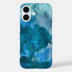 Coque Pour iPhone 16 Bleu & Vert Moderne Aquarelle Personnalisée Monogr