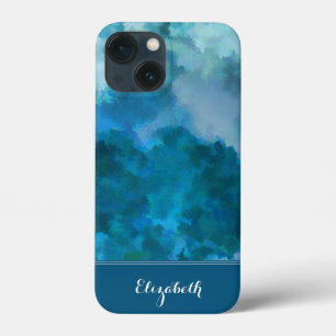 Case-Mate iPhone Case Bleu & Vert Moderne Aquarelle Personnalisée Monogr