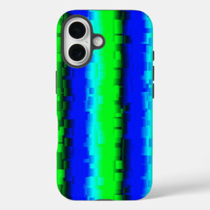Coques iPhone 16 bleu vert noir abstrait motif arc-en-ciel