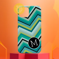 Bleu Vert noir Chevron Motif simple Monogramme