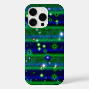Coques iPhone 16 Pro Bleu vert rayures avec étoiles et Raindrops