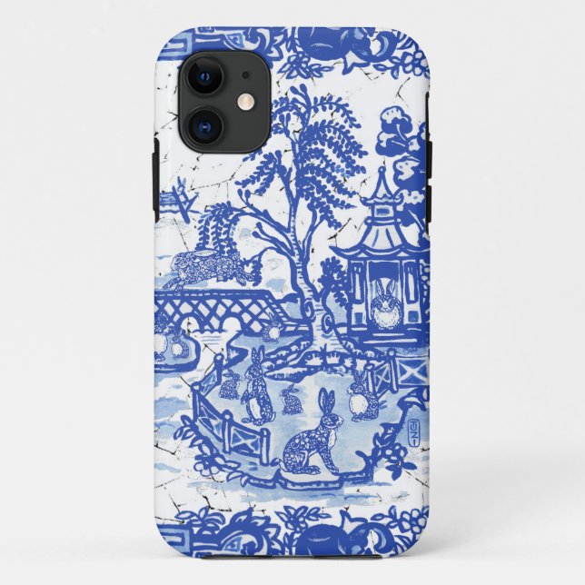 Coques Case-Mate iPhone Bleu Whimsical Willow Isle of Rabbits Classic Look (Dos)