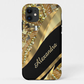 Case-Mate iPhone Case Bling élégant chic de noir et d'or personnalisé